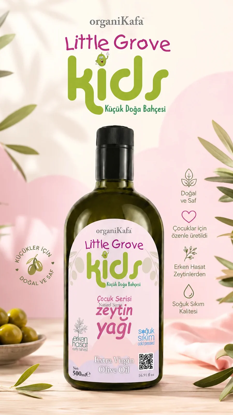 Little Grove Kids Erken Hasat Soğuk Sıkım Natürel Sızma Zeytinyağı 500ml